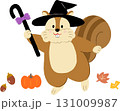 ハロウィン　魔女の仮装をしてステッキをふるリス 131009987