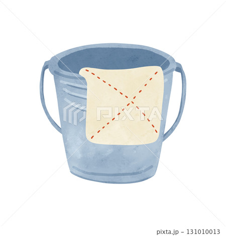 ブリキのバケツと雑巾　水彩風手描きイラスト 131010013