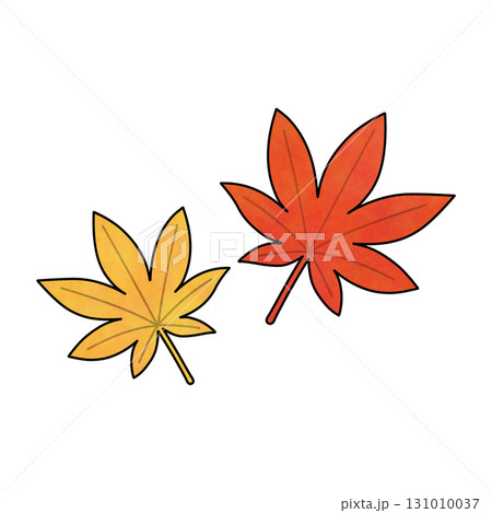赤と黄色の紅葉を描いた手描き風デジタルイラスト 131010037