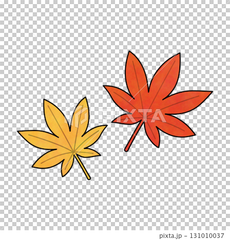赤と黄色の紅葉を描いた手描き風デジタルイラスト 131010037
