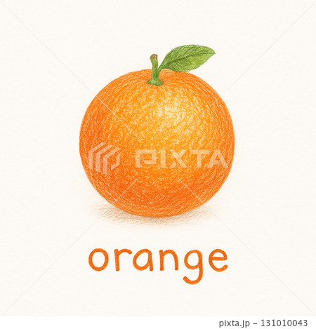 色鉛筆風イラスト みかんと英単語orangeのイラスト素材 [131010043
