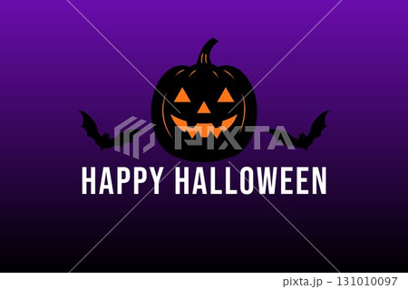 Scary Pumpkin Halloween Illustration with Bats 131010097
