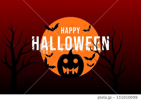 Spooky Halloween Night Scene with Haunted Pumpkin 131010099