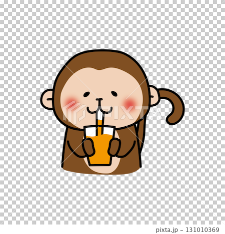オレンジジュースを飲む猿 131010369