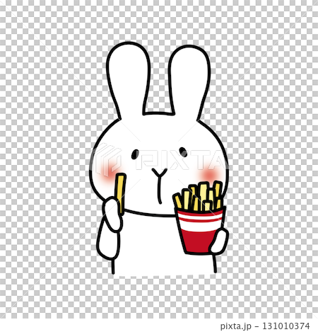 フライドポテトを食べる白いうさぎ 131010374