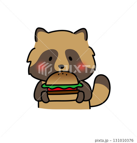 大きなハンバーガーを食べるタヌキ 大きなハンバーガーを食べるタヌキ 131010376