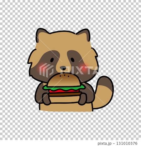 大きなハンバーガーを食べるタヌキ 大きなハンバーガーを食べるタヌキ 131010376