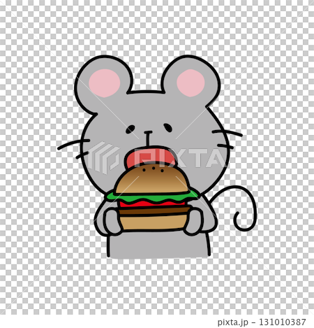 大きなハンバーガーを食べるネズミ 131010387