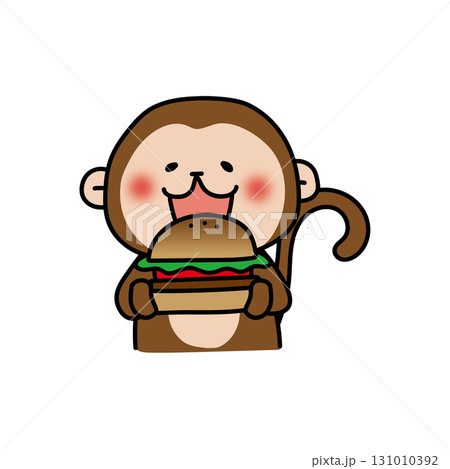 大きなハンバーガーを食べる猿 131010392