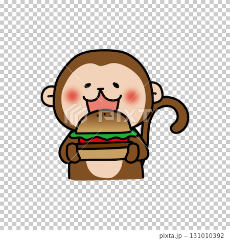 大きなハンバーガーを食べる猿 131010392