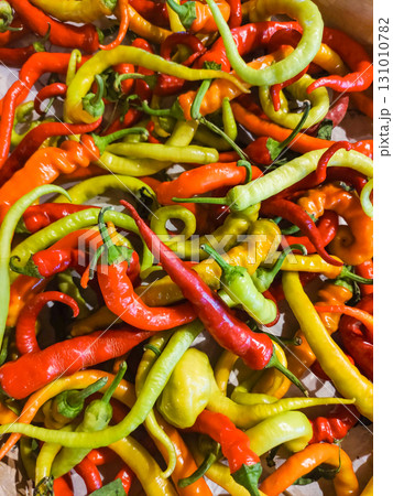 Colorful chili peppers creating a vibrant culinary display 131010782
