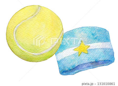水彩イラスト 手描きイラスト アナログイラスト テニスボールとリストバンド 水彩イラスト 手描きイラスト アナログイラスト テニスボールとリストバンド 131010861
