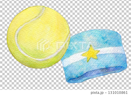 水彩イラスト 手描きイラスト アナログイラスト テニスボールとリストバンド 水彩イラスト 手描きイラスト アナログイラスト テニスボールとリストバンド 131010861