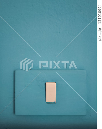 White light switch on teal wall, minimalist interior design White light switch on teal wall, minimalist interior design 131010994
