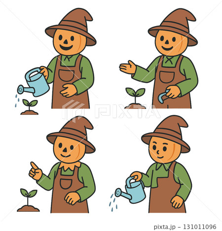 Coloring book coloring page transparency pumpkin character watering plant cartoon 131011096
