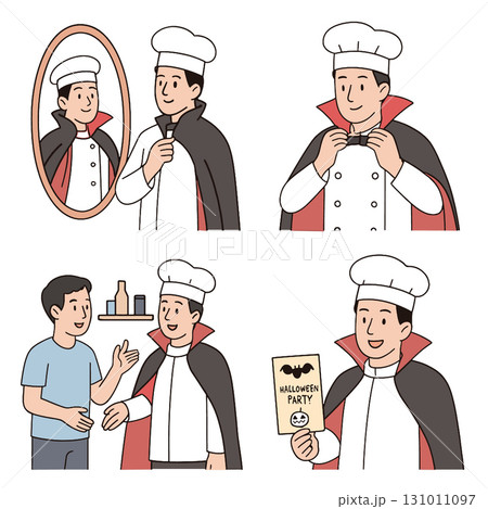 Coloring book coloring page chef costume transperency halloween party invitation 131011097