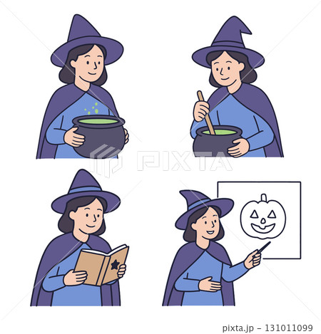 Coloring book coloring page transparency witch stirring cauldron reading book teaching 131011099