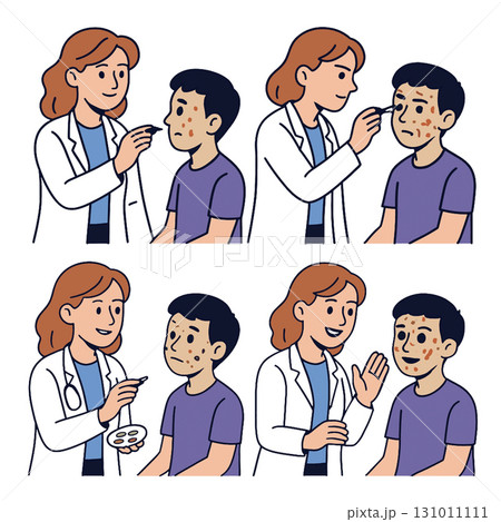 Coloring book coloring page transperency doctor applies cream to boy face with acne coloring 131011111