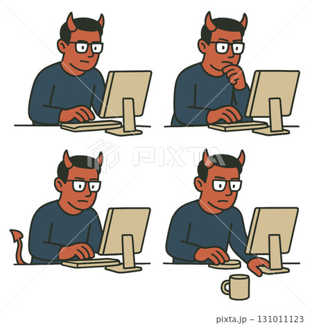Coloring book coloring page transparency devil man working computer 131011123