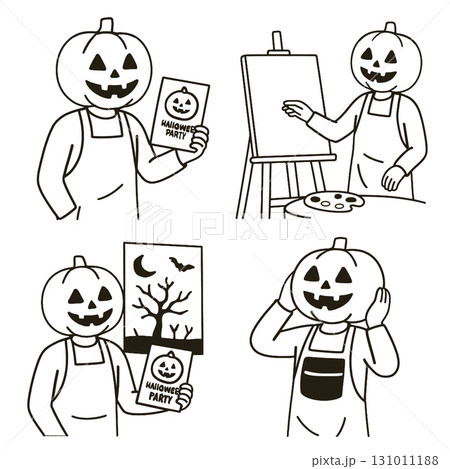 Coloring book coloring page transparency pumpkin head artist Halloween party invitation 131011188