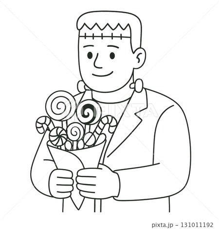Frankenstein bouquet candy lollipop cartoon happy monster outline illustration Halloween 131011192