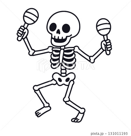 Dancing skeleton maraca cartoon black and white festive joyful outline fun Dancing skeleton maraca cartoon black and white festive joyful outline fun 131011193