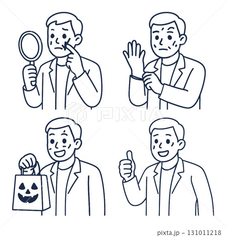 Coloring book coloring page transparency man doctor holding magnifying glass glove pumpkin bag 131011218