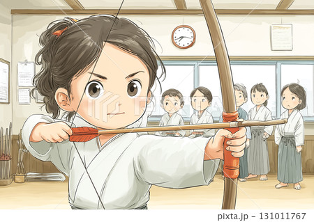 弓道で弓を引き絞る瞬間 131011767