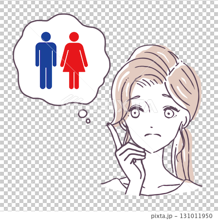 Vector illustration of a woman worried about the toilet 131011950