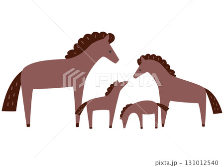 かわいい馬の親子4頭のベクターイラスト 131012540