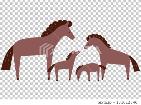 かわいい馬の親子4頭のベクターイラスト 131012540