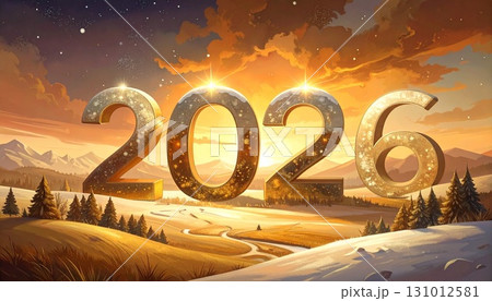 煌びやかに輝く2026の文字　生成AIイラスト 131012581