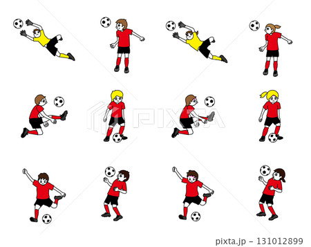 サッカー男女ユニフォーム赤x黒セット 131012899