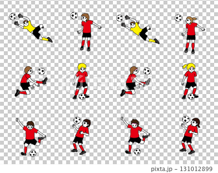 サッカー男女ユニフォーム赤x黒セット 131012899