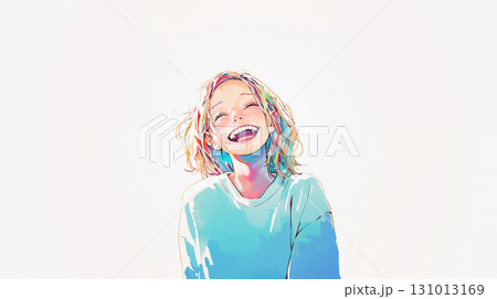 思い切り笑う若い女性のイラスト 131013169
