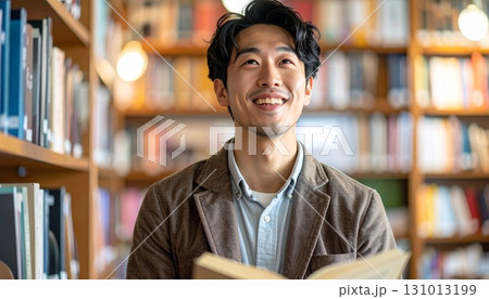 図書館で本を読む男性 131013199