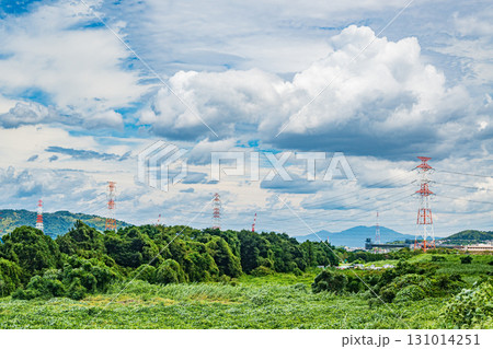 淀川の堤防上からの河川敷風景 大阪府枚方市 淀川の堤防上からの河川敷風景 大阪府枚方市 131014251