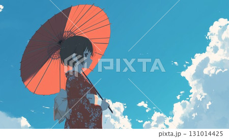 日傘を持った着物の女性 日傘を持った着物の女性 131014425