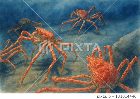 海底を歩くタカアシガニたち / Japanese Spider Crabs Underwaterの