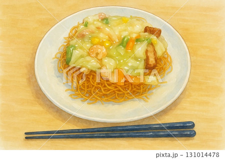 長崎皿うどん水彩画風 / Nagasaki Sara Udon in Watercolor Styl 131014478