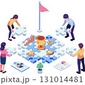 Isometric Business Team Assembling Puzzle Pieces Together 131014481