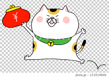 A maneki-neko cat jumping around with a clasp purse A maneki-neko cat jumping around with a clasp purse 131014600