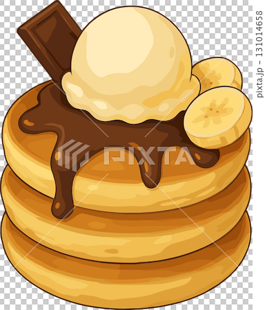 巧克力、冰淇淋和香蕉煎餅的插圖 巧克力、冰淇淋和香蕉煎餅的插圖 131014658