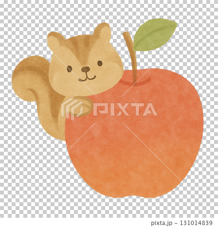 【秋】大きなりんごとリスのイラスト 131014839