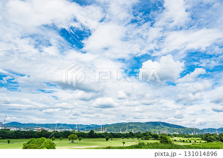 淀川の堤防上から見上げる大空　大阪府枚方市 131014896