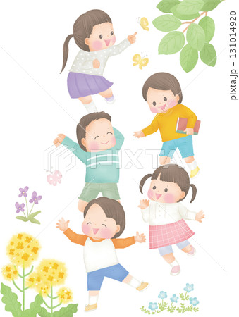 春_笑顔で走る小学生の子供たちのイラスト 春_笑顔で走る小学生の子供たちのイラスト 131014920