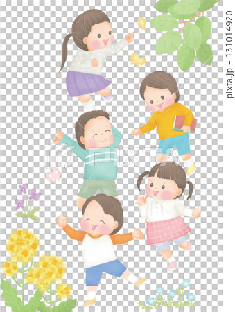 Spring_Illustration of elementary school children running with smiles Spring_Illustration of elementary school children running with smiles 131014920