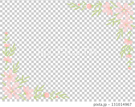 用水彩粗略繪製的粉紅色花朵植物框架插圖 用水彩粗略繪製的粉紅色花朵植物框架插圖 131014967