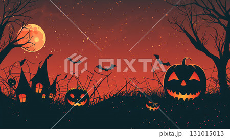 光るジャックオーランタンとコウモリのハロウィン背景 131015013