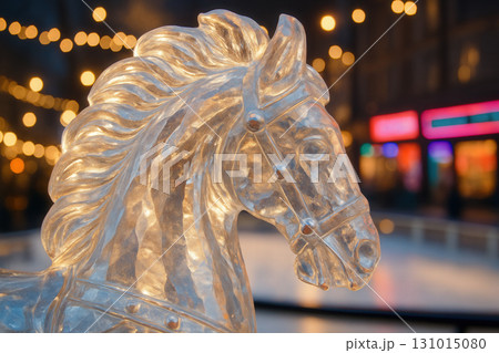 Glowing Ice Horse Sculpture at Winter City Fair With Festive Lights 131015080